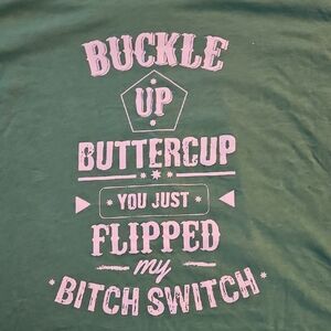 Womens Green Graphic Tee with White Text